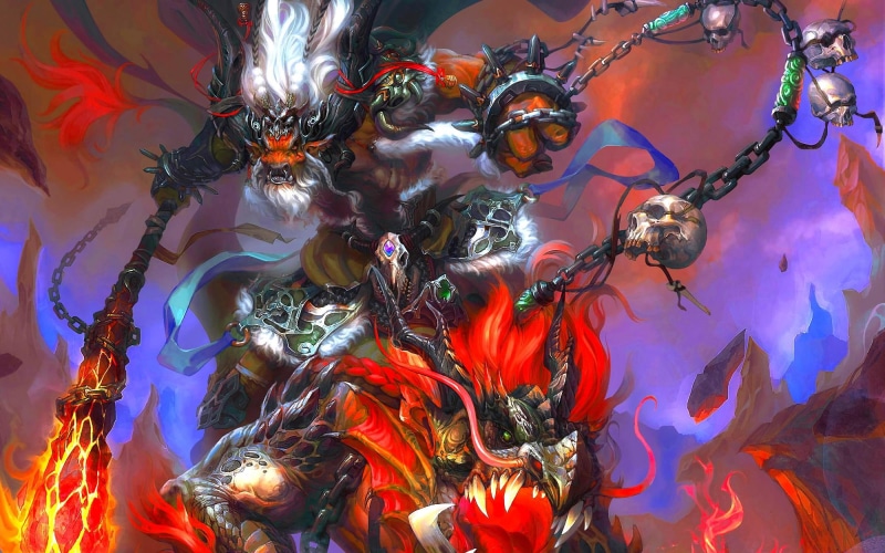 illustration, red, 3d and abstract, magic, warcraft, shamans, tauren, shamn, black, 1080P, monster, wrath