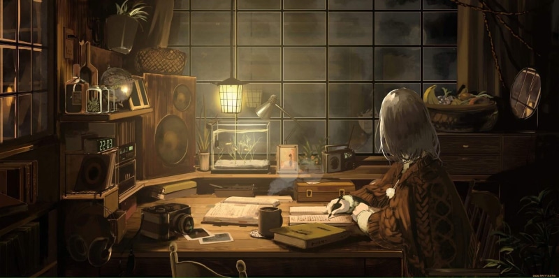 1080P, LoFi, digital art, room, window ledge, old objects