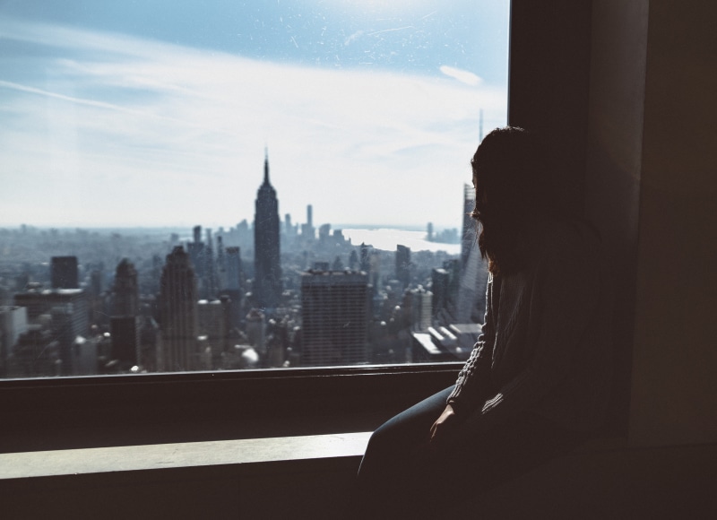 adult, edge, dark, window, caucasian Ethnicity, women, travel, sky, day, cloud, sadness, urban Scene, lady, empire, female, tower, men, sit, outdoors, copy Space