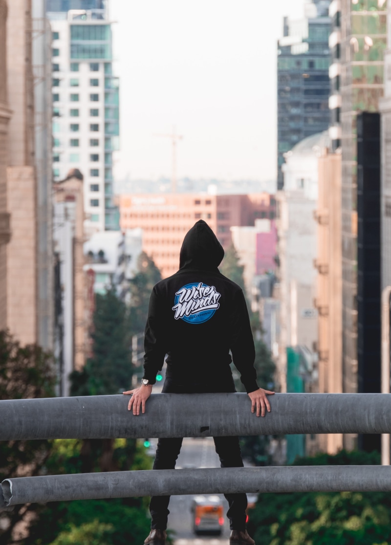 buildings, building exterior, los angeles, real people, focus on foreground, bridge, person, city, cityscape, streetwear, hair, casual clothing, looking out