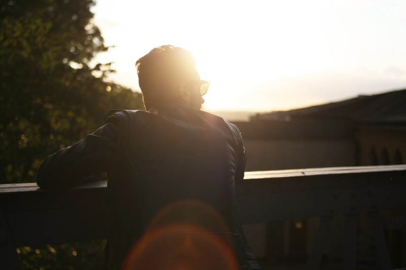 one Man Only, lifestyles, thinking, casual clothing, black, photography, young men, ledge, 4K, architecture, person, standing, dude, outdoors, sunset