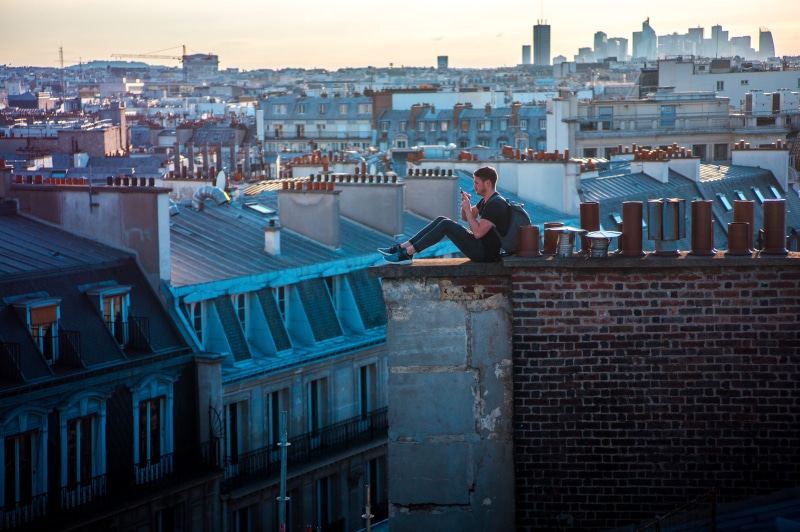 caucasian, one person, people, building, full length, residential district, only men, architecture, aerial, roof, nature, Paris, adults only, man, daytime