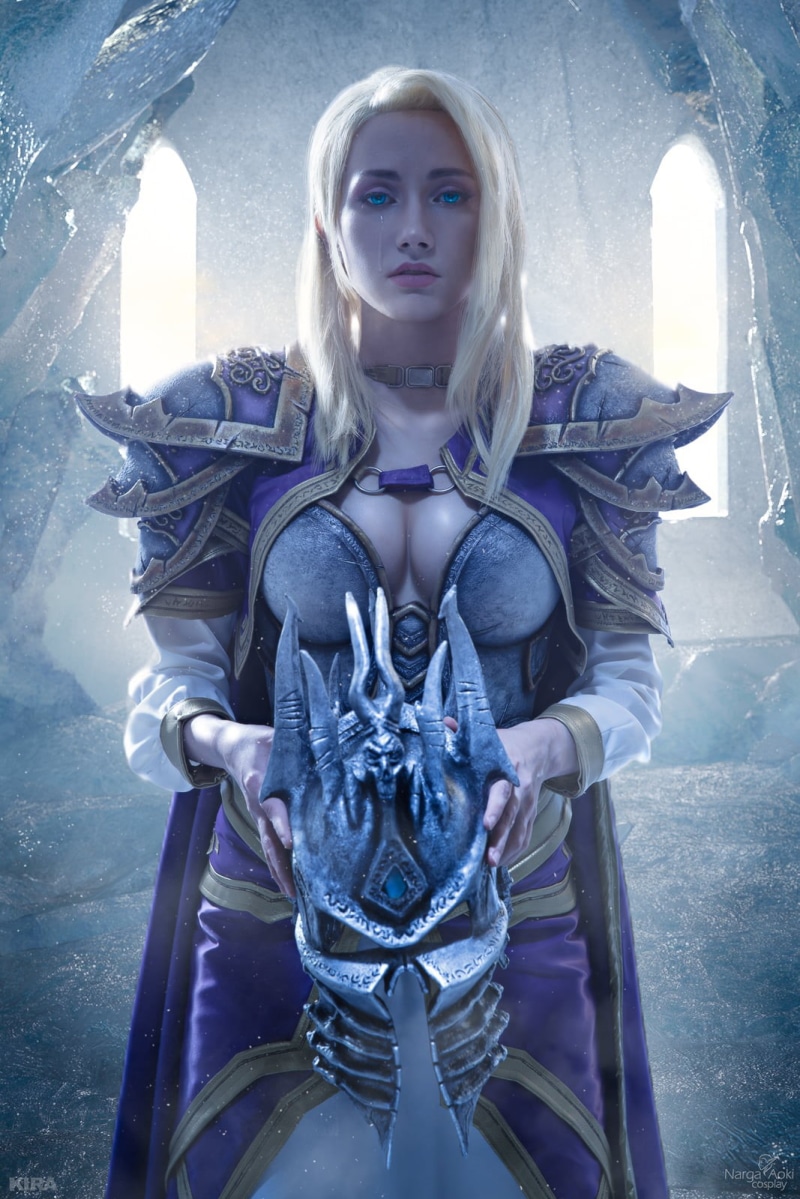 blonde, magician, 720P, blue eyes, looking at viewer, helmet, straight hair, ice, Warcraft, Narga-Lifestream, women, long hair, crying, cold, Jaina Proudmoore