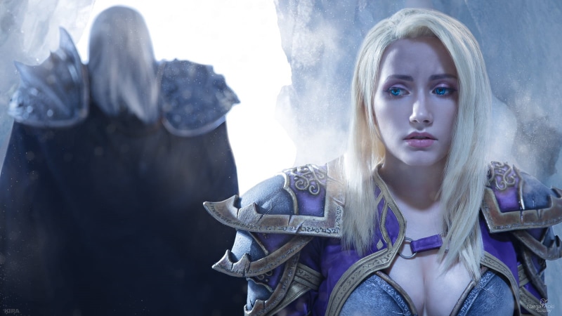 lipstick, Warcraft, eyeshadow, cosplay, blue eyes, frown, men, magician, Narga-Lifestream, straight hair, Arthas Menethil, Jaina Proudmoore, long hair