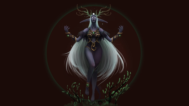 4K, fantasy art, Night Elves, Druid, white hair, nature, fantasy girl, elf ears, World of Warcraft