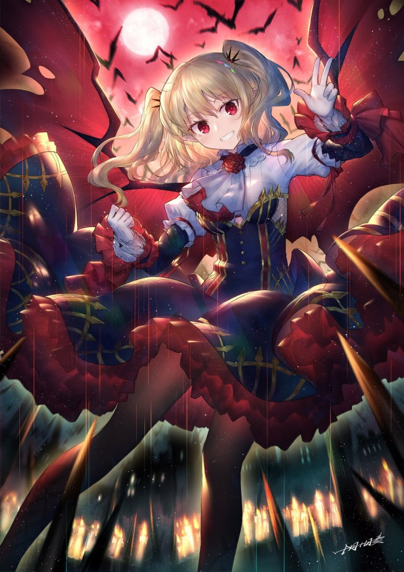 multi colored, variation, red eyes, digital composite, indoors, human representation, 720P, no people, art and craft, long hair, anime girls, illuminated