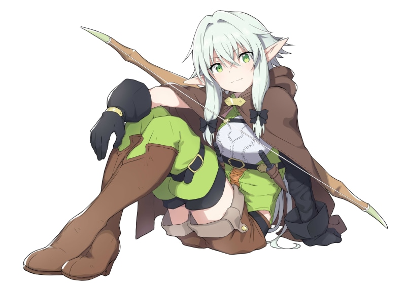 Green Eyes, Shorts, 2K, Girl, Elf, Anime, High Elf Archer (Goblin Slayer), Sitting, Glove, Goblin Slayer, Pointed Ears, Bow, Boots