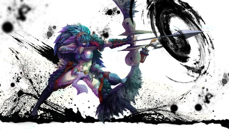 720P, art and craft, multi colored, ink, white background, outdoors, woman, animated, craft, creativity, Monster Hunter, focus on foreground, no people