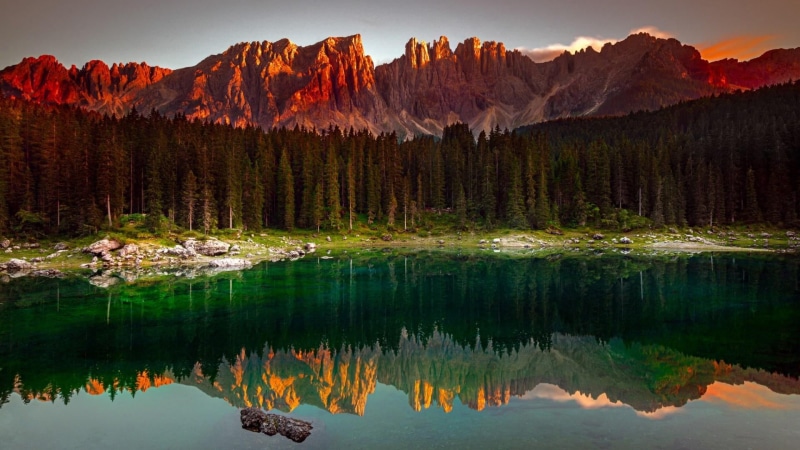 water, nature reserve, national park, mountain range, reflection, 1080P, landscape, forest, dolomites, pine woodland, rock, pine tree, environment, mountain