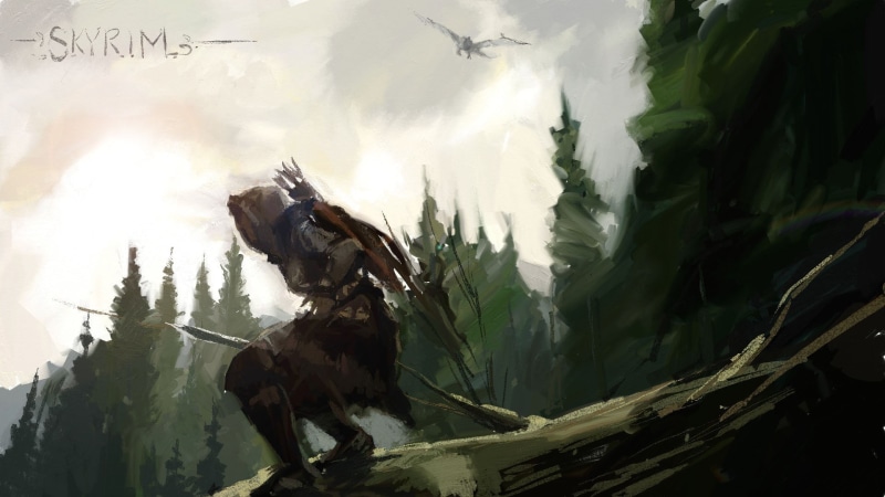 outdoors, human representation, skyrim, art and craft, representation, sky, day, water, nature, fantasy art, 1080P, sea, artwork, video games