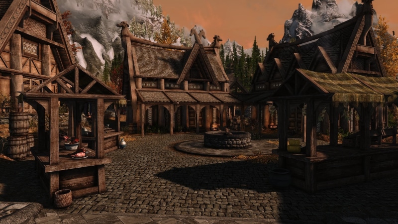 roof, no people, built structure, The Elder Scrolls, house, outdoors, wood - material, sunlight, the past, religion, old, tree, 1080P, building exterior