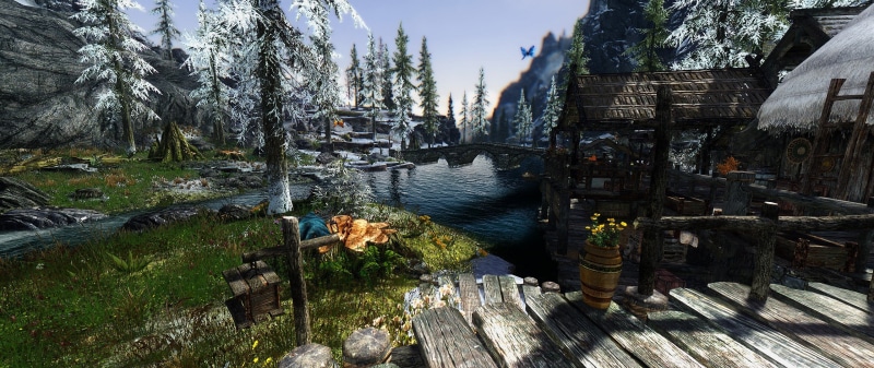 wood - material, no people, 2K, non-urban scene, covered, built structure, river, beauty in nature, tranquility, architecture, water, plant, flowing water