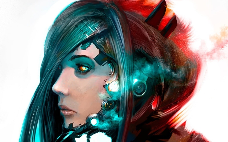 beauty, one person, artwork, androids, dyed hair, hairstyle, close-up, human hair, robot, headshot, looking, women, concept art, young adult, real people