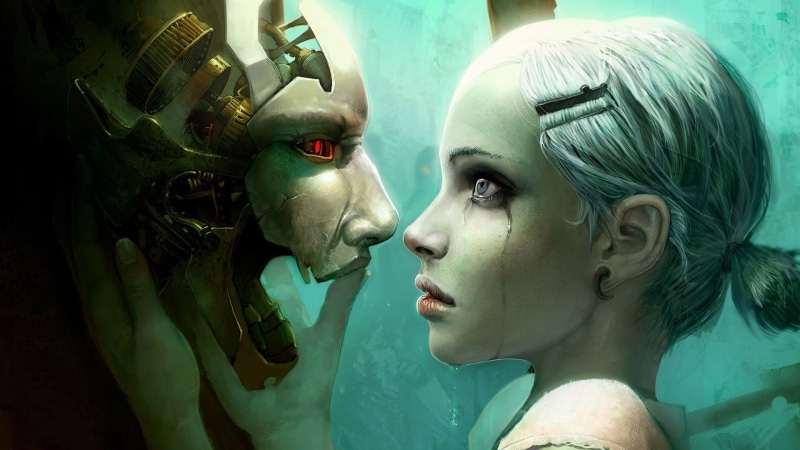 women, artwork, futuristic, space, robot, tears, androids, science fiction, 1080P, fantasy girl, fantasy art, gamers