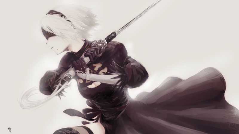 portrait, nature, white background, black, sukoshisukunai, one person, game, illustration, 2b yorha, beautiful woman, automata, lifestyles, fashion, birthmark