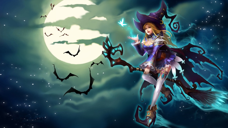hd, blue, 4K, broom, game, angels, riding, league, sally, android, witch