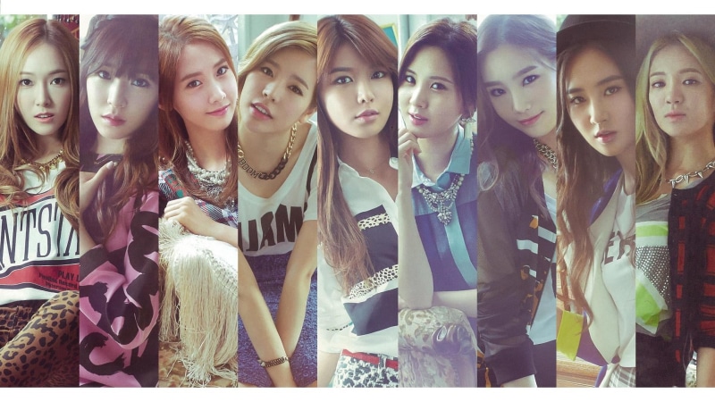 K-pop, band, girl, hairstyle, beautiful woman, 1080P, front view, teenager, making a face, collage, SNSD, looking at camera, Girls Generation, indoors