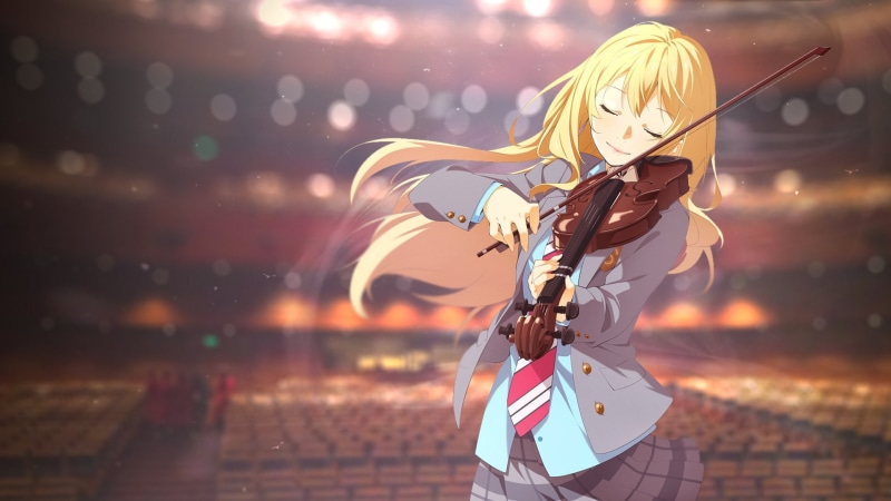 playing, girl, Anime, violin, Your Lie in April, Kaori Miyazono, 1080P, blonde, haired