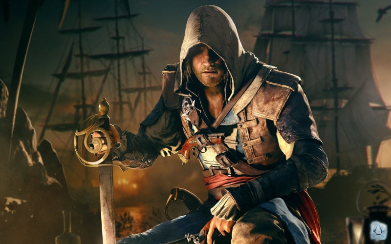 pirate, gun, 1080P, people, Assassins Creed IV: Black Flag, rifle, aggression, weapon, military, Edward, digital, clothing, black flag, males, dirty, creed