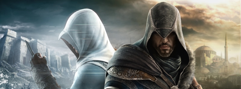 hood - clothing, s, assassins creed revelations, architecture, video game, city, mid adult men, outdoors, waist up, assassins creed revelations ezio, nature