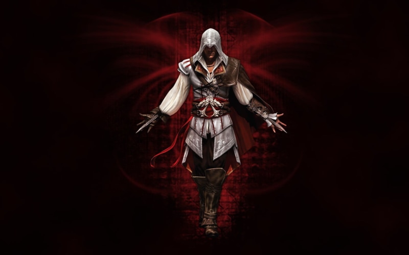 black background, creativity, creed, young adult, digital, Assassins Creed II, standing, limb, one person, evil, human arm, studio shot, human limb