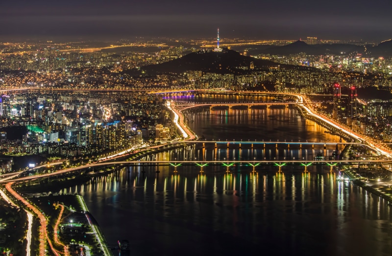 night, reflection, seoul 4k hd desktop  download, bridge - man made structure, chain bridge, illuminated, outdoors, 4K, built structure, connection, transportation