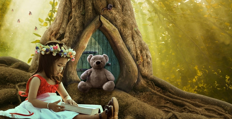photo montage, composing, white, book, human representation, people, magic, fairy tale world, fairy tales, beautiful, green, light, nature, butterflies