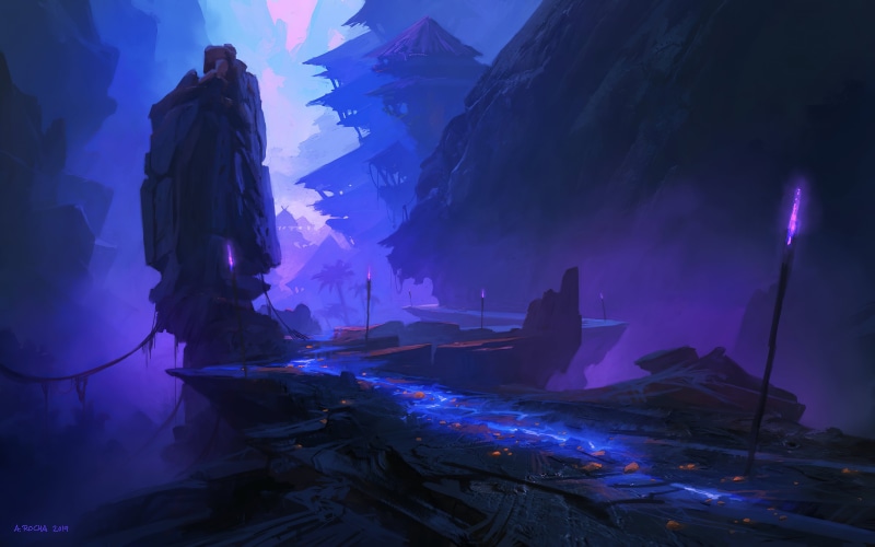 fantasy art, Indigenous, illustration, wood, trees, magic, purple, house, architecture, digital art, tribe, artwork, hut, Kingdom, jungle, 4K, environment