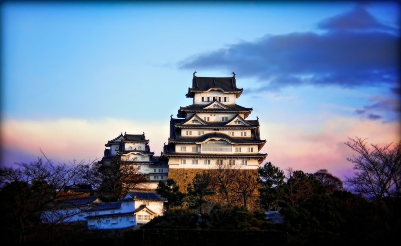 religion, Photography, japanese, Landscape, architecture, himeji, Purple, nature, Castles, belief, Honshu, outdoors, Topaz Adjust, White, tree, Sunrise
