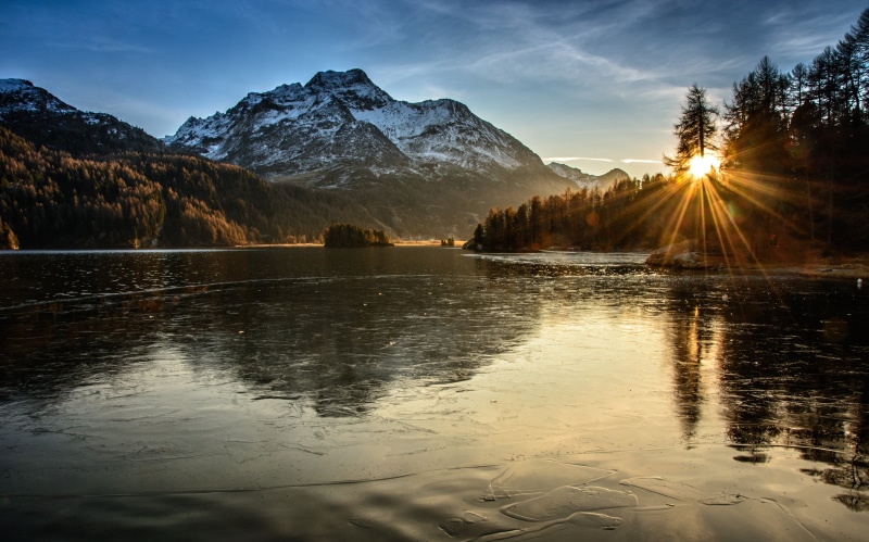 Berg, ice, sils, sky, Berge, Lake Sils, Swiss Alps, scenics, lake, Sunset, trees, romance, near, calm, Natur, nature, reflection, Schweizer, body, water