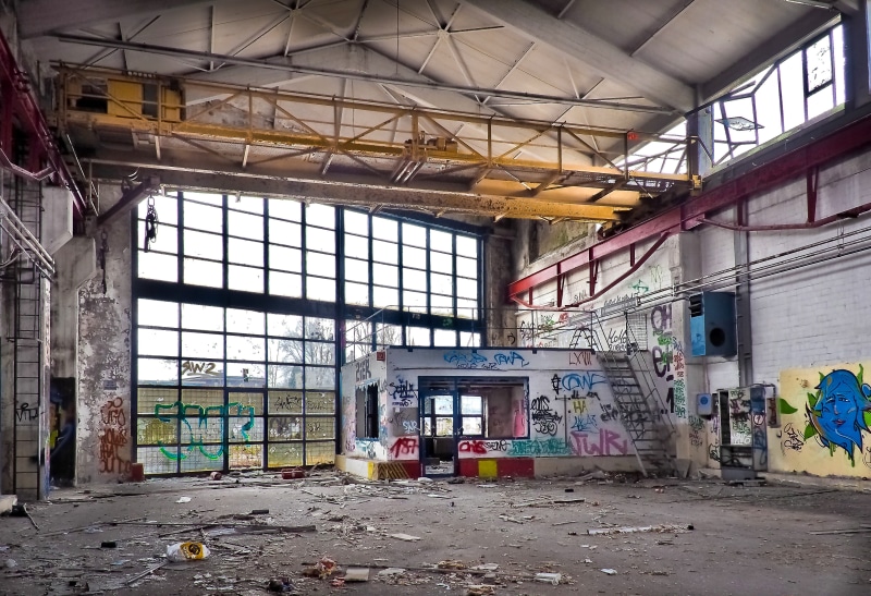 indoors, ceiling, dark, red, day, interior, run-down, broken, decay, dirty, gray, ailing, graffiti, bad condition, weathered, creepy, obsolete, mood, weird