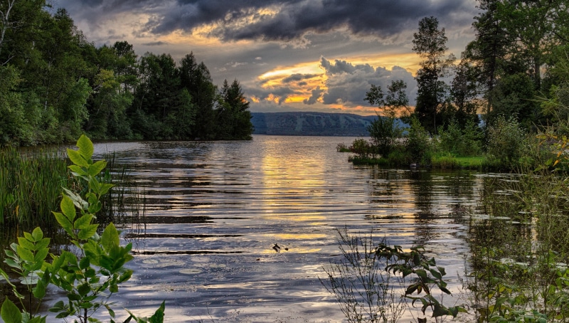 sunset, nature, water, noon, 2K, photo, noon time, trees, lake, scenics, superior wi, tree, reflection, wisconsin  superior, clouds, body of water, body