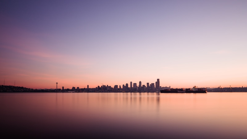 washington, sunrise, water, architecture, colorful, reflection, city, 70mm, seattle, Canon EOS 5D Mark III, sunset, 5K, beside, buildings, sky, Canon EF