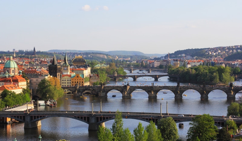 czech, dome, water, european, river, travel, trees, illuminated, daylight, tourism, arch bridge, sun, gothic, bridges, capital, vltava, connection, buildings