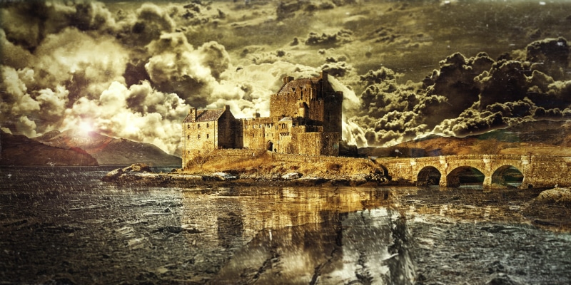 sunrise, brown, day, boat, clouds, bridge, grass, history, travel destinations, ancient, summer, meadow, the waves, sea, castle, architecture, vegetation