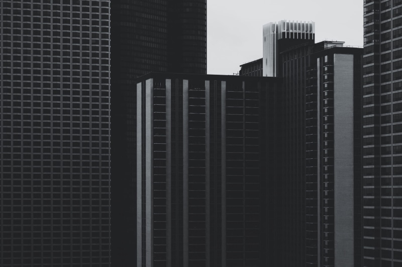 architectural, office, downtown District, modern, city, grayscale, futuristic, office building exterior, urban Scene, 2K, residential district, financial district