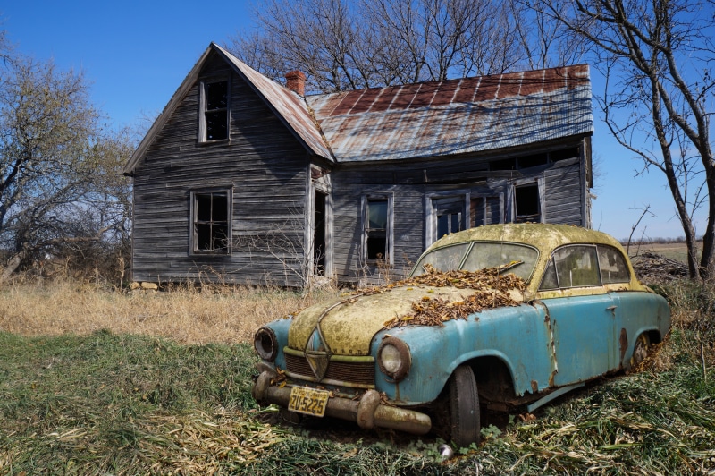stainless, break up, near, wooden, scrap car, damaged, scrap, deterioration, oldtimer, building, rural scene, no people, beige, pkw, brown, dilapidated
