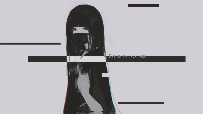 Looking At Viewer, Anime Girls, mask, digital art, Aoi Ogata, Red Eyes, 1080P, Black Hair, Middle Finger