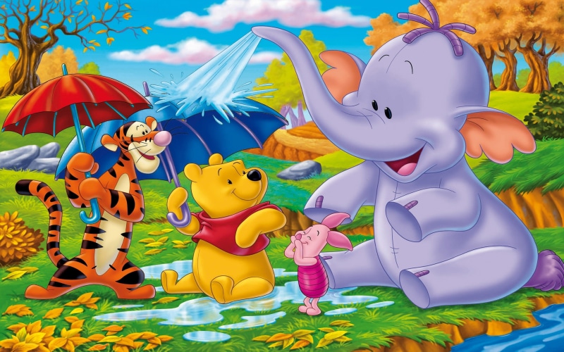 kids, 2K, piglet, cartoon, elephant, winnie, game, spraying, tigar, pooh, water, hd