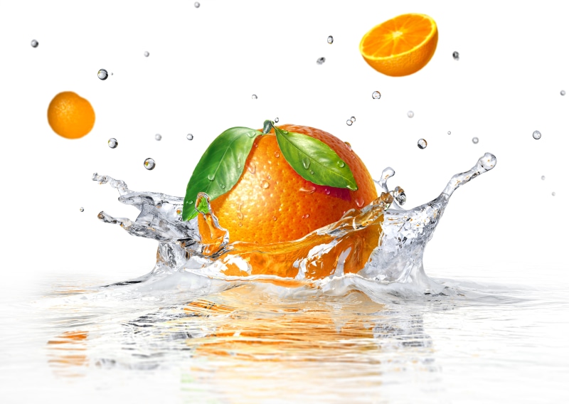 wave, backgrounds, purity, food, water, lemon, sprays, ripple, macro, clean, nature, refreshment, color Image, orange - Fruit, flowing Water, no People