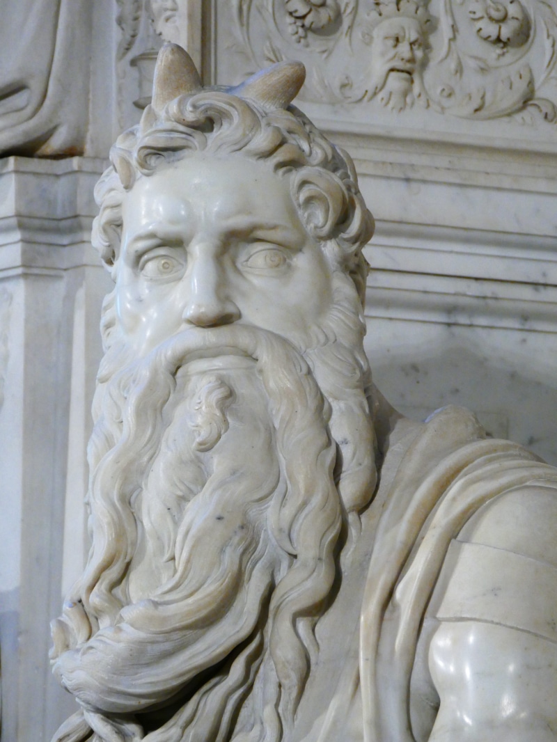statue, sculpture, pope julius ii, religion, tomb, angel, michelangelo, rome, moses, craft, horned, human representation, ornate, built structure, no people