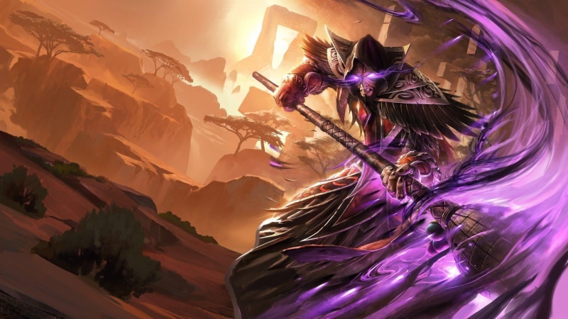 sculpture, purple, environment, hearthstone heroes of warcraft video games fantasy art medivh, travel destinations, mountain, sunlight, no people, traditional clothing