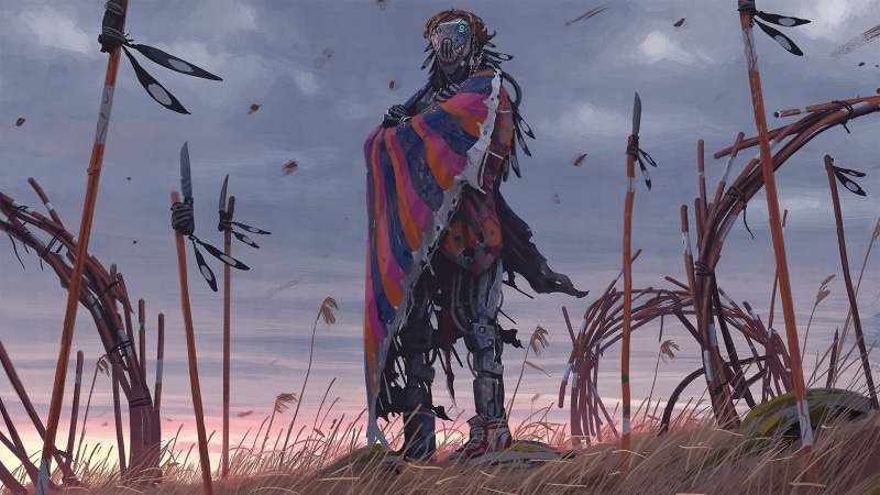 illustration, Native American clothing, land, scarf, cultures, day, feathers, nature, blue, cloak, standing, spirituality, digital art, backgrounds, people