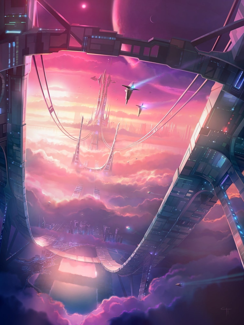light, connection, lighting equipment, illuminated, animated, digital art, futuristic city, technology, scene, science fiction, dramatic sky, 720P, building exterior