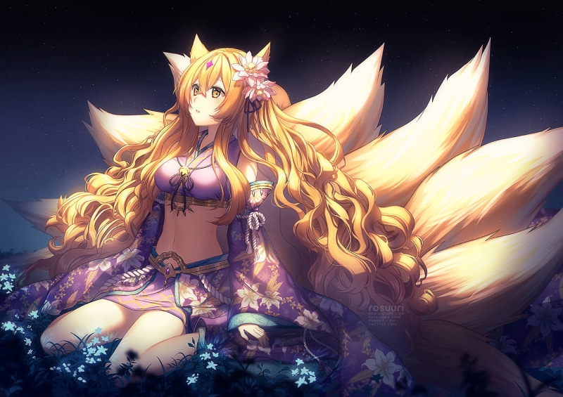 1080P, Kitsune, Blonde, Girl, Yellow Eyes, Original, Anime
