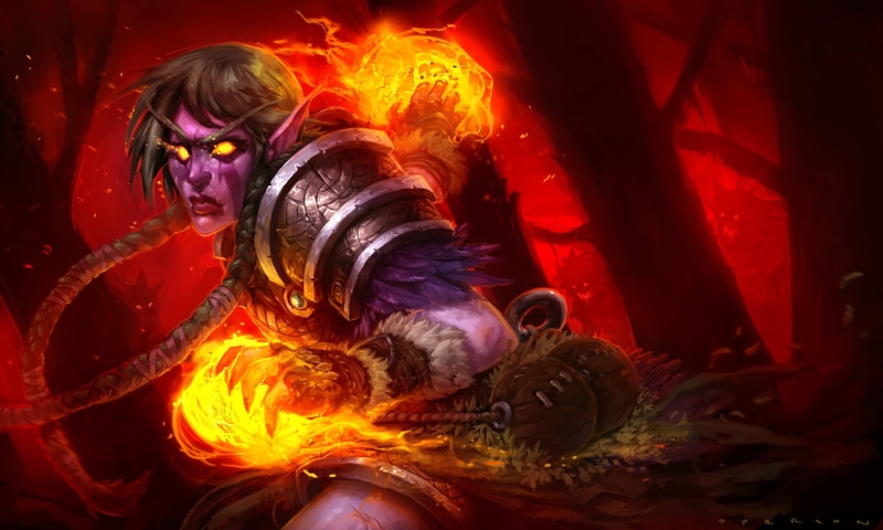 Make it burn, Illustration, Blizzard, Night Elf, Elf, by Geraud Soulie, WarCraft 3, Geraud Soulie, Art, Fire, 1080P, Figure, WarCraft