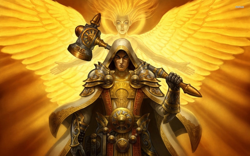 art and craft, low angle view, sculpture, World of Warcraft, spirituality, angel, ornate, female likeness, Paladin, demon - fictional character, craft