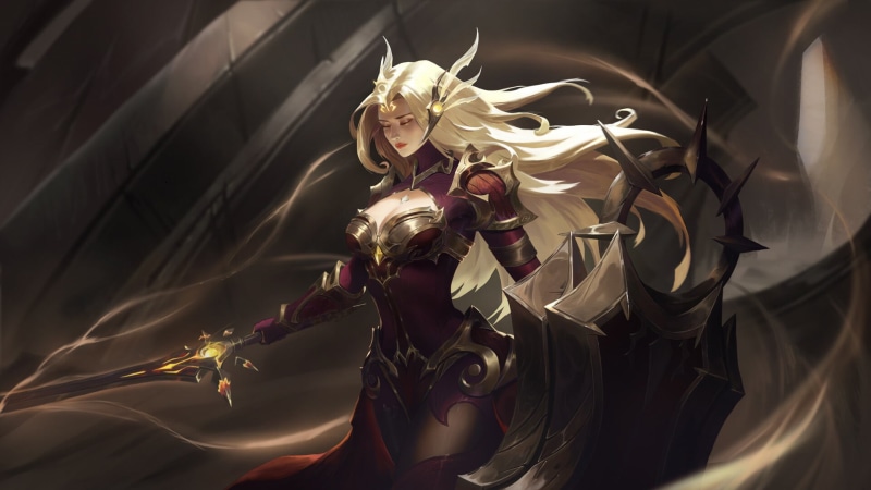 1080P, spell, armor, long hair, Paladin, JSYYY, closed eyes, drawing, Leona (League of Legends), hair accessories, shield, League of Legends, glowing
