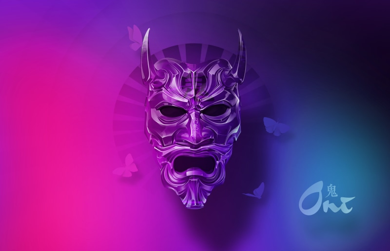 silver, mask, 5K, Oni Mask, illustration, 5K, Devil mask, HD, oni