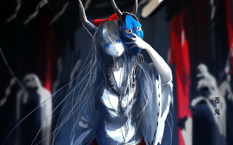 ibuki, horns, oni, hd, demons, games, 720P, suika, Touhou, video, anime, masks, girls, Video Games, art